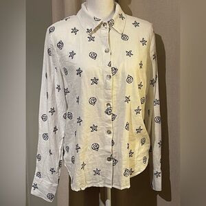 Calypso St Barth Women's Linen Blend Button Shirt Size M Embroidered Shells